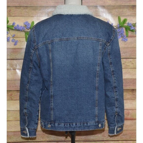 Time And Tru Denim Blue Jean Trucker Jacket Size S 4-6 Sherpa Lined Pockets Warm - Picture 8 of 11